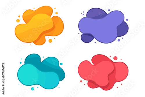 Set of abstract liquid shapes. Colorful fluid amoeba blobs. Modern organic form with gradient. Vector design elements for banner, poster or background. Isolated graphic illustration.