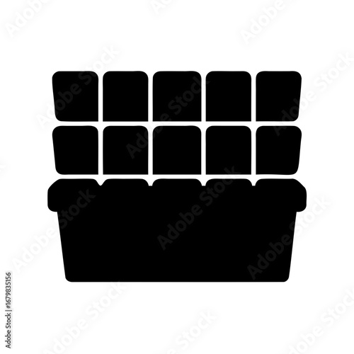 Black silhouette of a modular sofa with rectangular cushions in a container