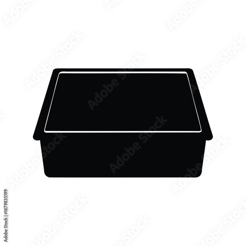 Silhouette of a rectangular black tray suitable for containing different items