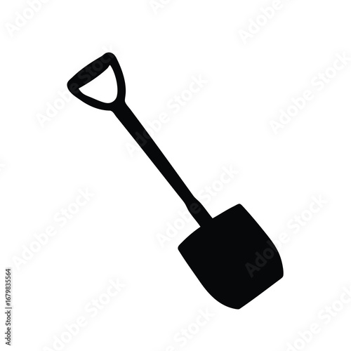 Simple black and white vector illustration of a shovel on white background