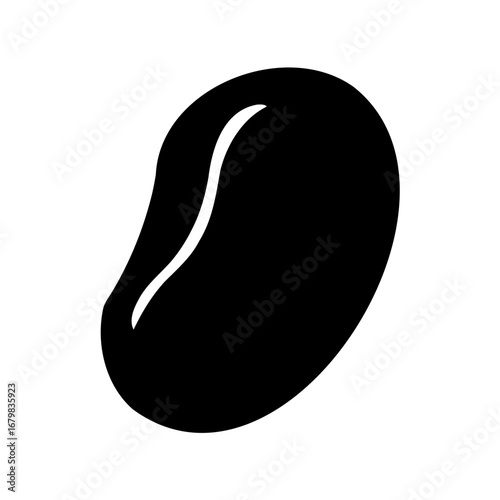 Simple Graphic of a Coffee Bean with a Curved Indentation in Black