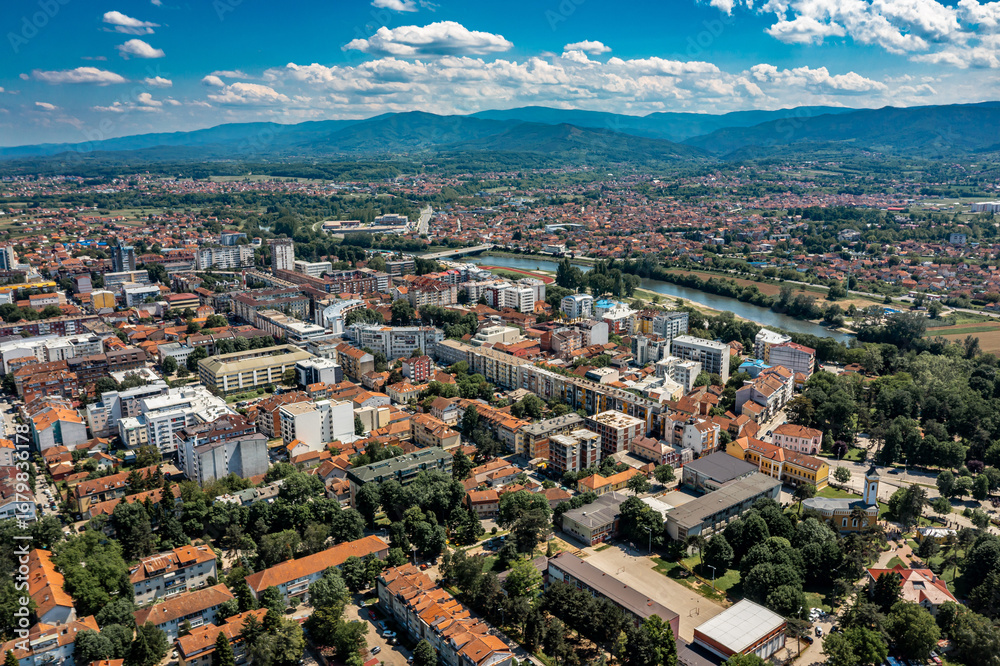 Obraz premium Kraljevo, drone view of city in Serbia