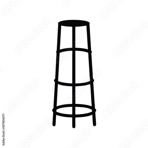Silhouette illustration of a tall, slender, threelegged stool or plant stand