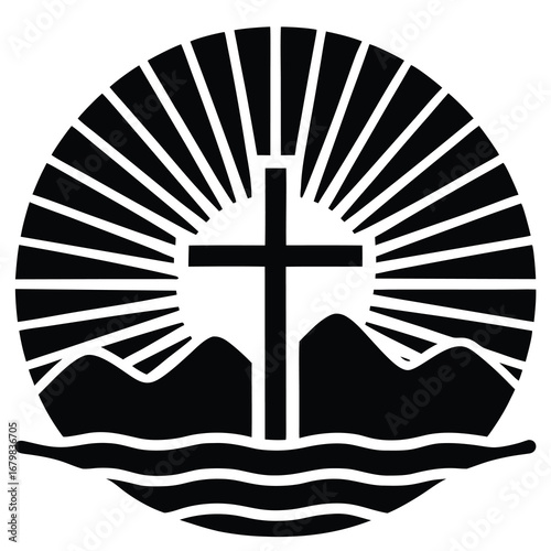 sunrise cross vector illustration