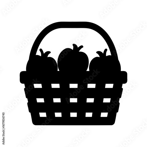Silhouette of a Woven Basket Filled with Apples, Fruit Harvest Season