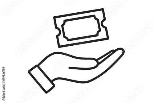 Hand giving postcard with heart. Concept of love, charity, donation. Metaphor for kindness, support, help. Vector outline icon for valentine's day, greeting card, message.