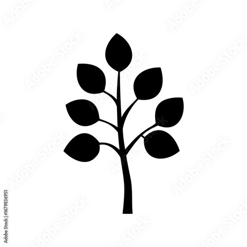 Wallpaper Mural Simple Black Silhouette Tree Branch with Rounded Leaves on White Background Torontodigital.ca