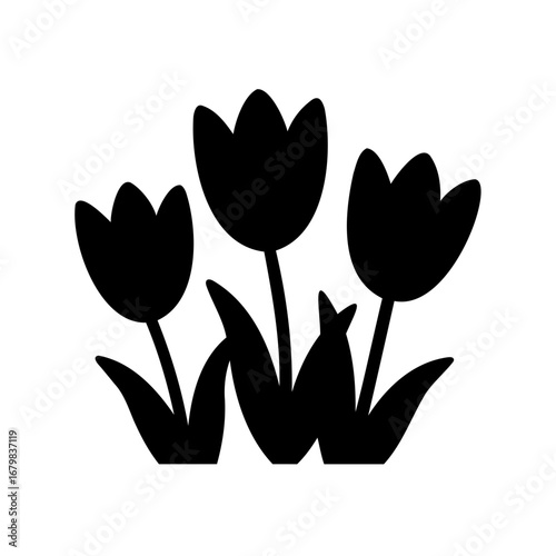 Wallpaper Mural Silhouette of Three Blooming Tulips with Leaves in Black Color Design Torontodigital.ca