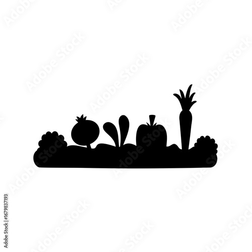 Vegetable garden silhouette showcasing various crops in a minimalist design style