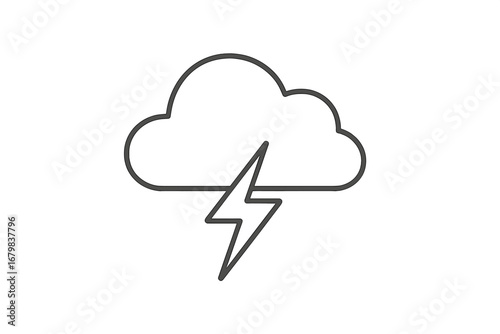 Minimalist thunderstorm cloud with lightning bolt vector icon for web and app design, digital banners, social media, weather forecast, climate emergency alert, warning signs, transparent background