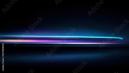 Wallpaper Mural A horizontal band of vibrant, multicolored light streaks against a dark background creates a dynamic and visually striking design. Torontodigital.ca