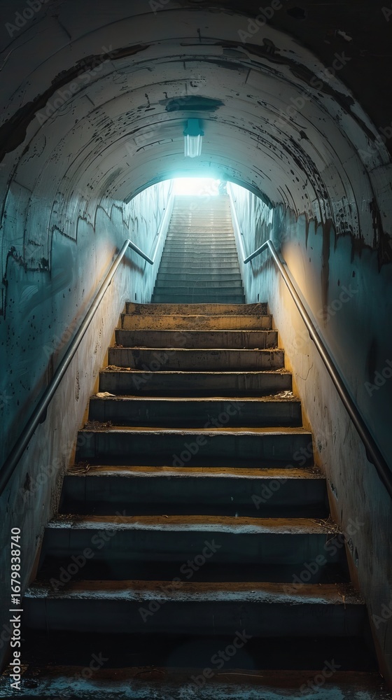 Obraz premium Dramatic stairway leading to bright light, symbolizing hope, opportunity, and achievement.