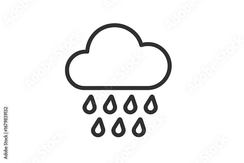 Minimalist Rain Cloud Linear Vector Icon. Weather Forecast Symbol. Simple Outline Pictogram for Web Design, Mobile Apps, Social Media Banners, Greeting Cards, Environmental Concepts.