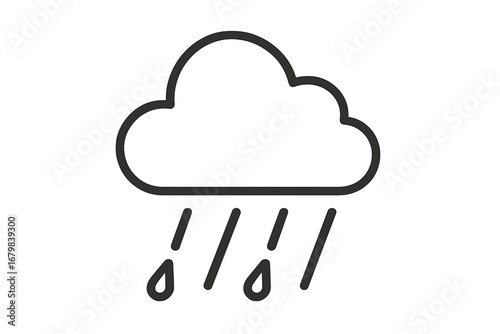 Rain cloud minimal outline vector icon, weather forecast symbol, rainy day, meteorology graphic, modern style, social media app design, seamless transparent background illustration, concept set
