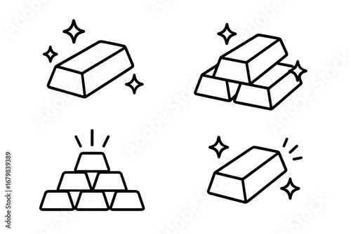 Gold bar line icon set. Bullion, treasure, and finance concept. Vector illustration for investment, wealth, and success. Simple outline drawing for banking or savings.