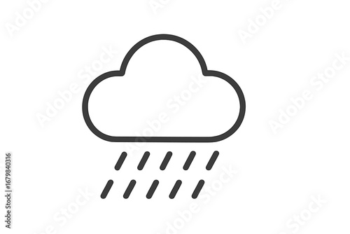 Rain cloud icon. Minimalistic line art pictogram. Weather forecast symbol for web, graphic design, apps. Meteorology sign. Storm, precipitation, climate, drizzle concept.