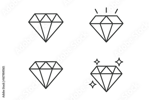 Diamond line icon set. Brilliant gem, crystal, and jewel symbols collection. Luxury, wealth, and quality concept. Shining and sparkling precious stone vector illustration.