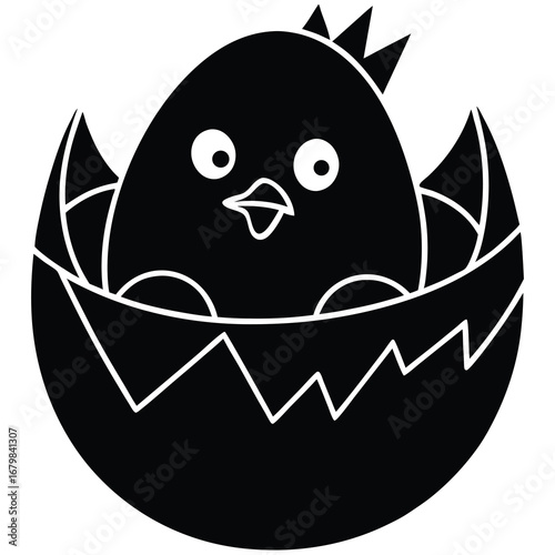 chick peeking egg vector illustration