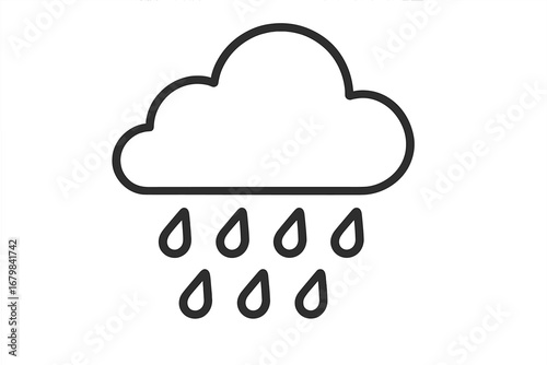 Rain cloud outline line icon. Weather forecast symbol. Storm, downpour, drizzle, raindrops concept. Meteorology pictogram for web design, apps. Simple minimal vector cartoon.