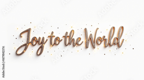 Joy to the world golden glitter lettering isolated on white background, perfect for christmas and holiday greetings, adding festive sparkle to your designs and celebrations