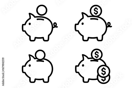 Piggy bank line icon collection. Concepts of saving, finance, investment, budget, and economy. Vector money box illustration with editable stroke for business infographics.
