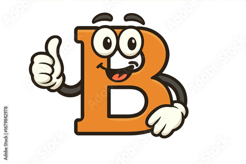 Letter B cartoon character mascot smiling and giving a thumbs up. Positive initial for logo design or branding. Happy comic alphabet typography. Vector illustration isolated.
