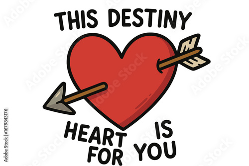 Heart with arrow vector illustration. Cartoon concept for Valentine's day. Love, romance, and destiny symbol. Cute doodle for greeting card, sticker, or t-shirt design.