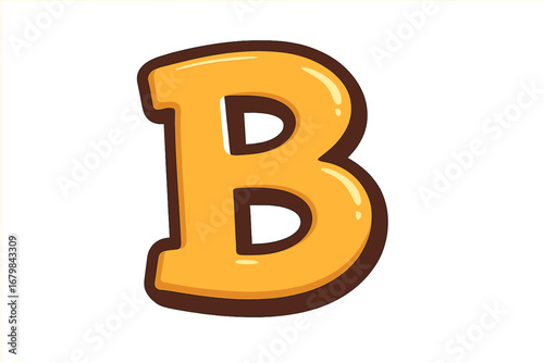 Cartoon letter B font. Comic bubble style alphabet for kids. Bold, glossy yellow typography for education, school, or design. 3D effect vector initial on isolated background.