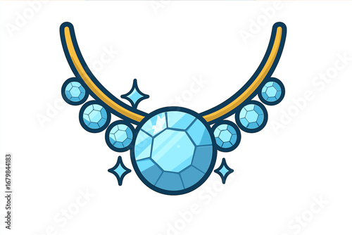 Shining diamond necklace with precious stones, a glamorous jewelry logo. Vector cartoon illustration for luxury and fashion concepts. Isolated on a transparent background.