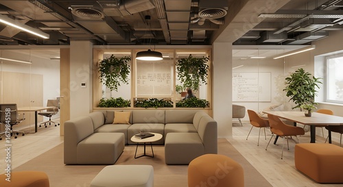 Modern Office Breakout Area with Modular Sofa and Meeting Table