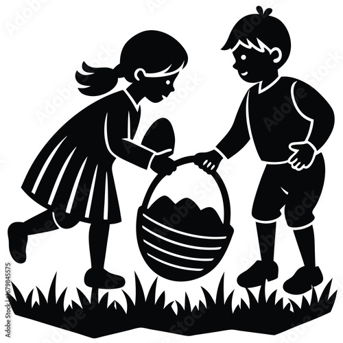 egg hunt kids vector illustration