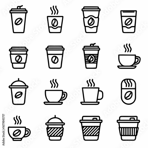Coffee cup vector icons set, hot coffee to go, coffee bean logo, cafe and restaurant menu, coffee shop design