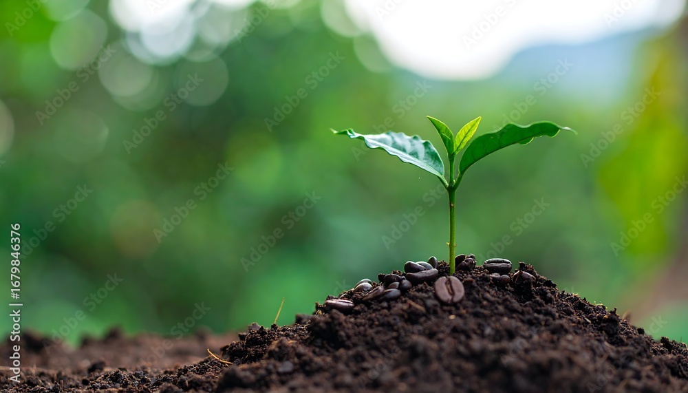 Fototapeta premium Young coffee plant sprouting