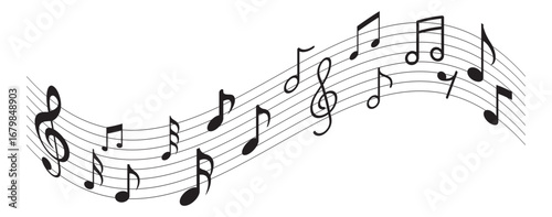 Music notes wave set, group musical wave abstract background. Music notes icon set. Musical notes stave, line pattern. musical note wave music notes melody silhouette vector. abstract musical notes 