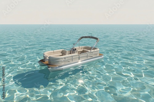 Calm sea pontoon boat leisure ocean sunny day