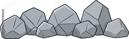 A heap of gray jagged rocks and boulders articulated with bold outlines