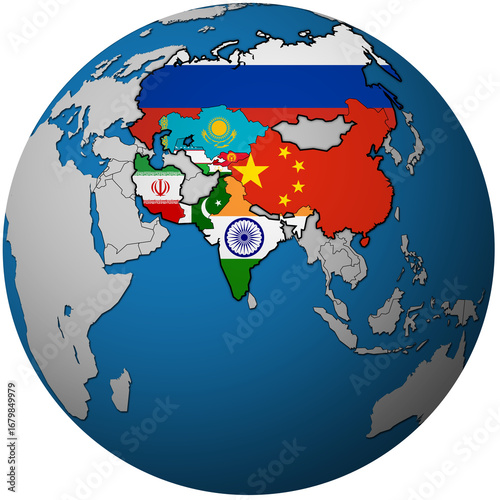 Photography Shanghai Cooperation Organisation on globe map