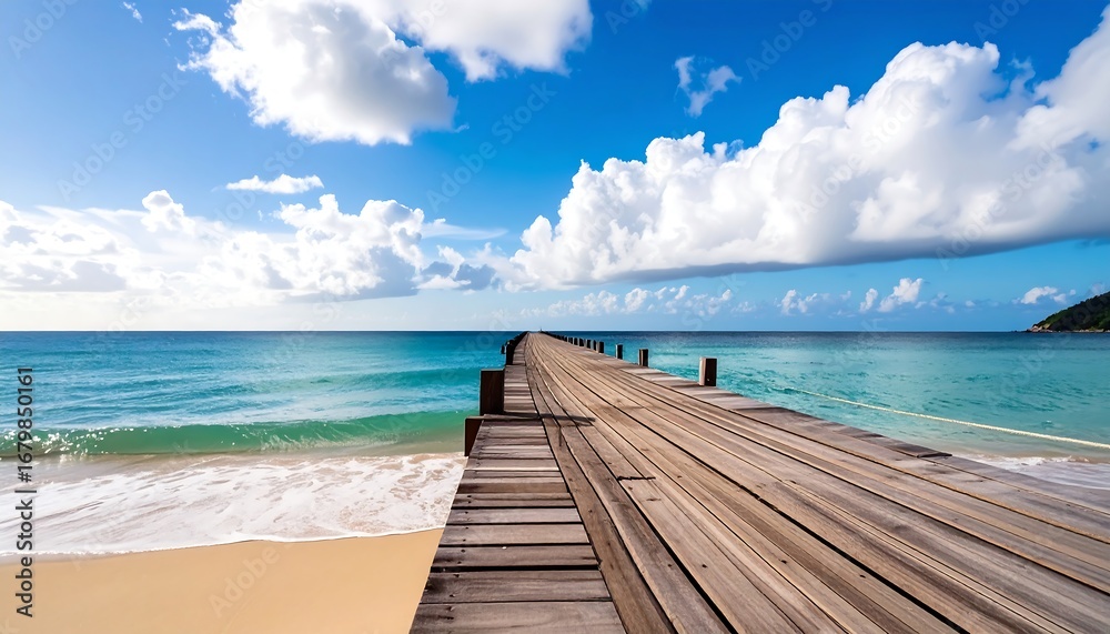 Obraz premium Wooden pier extending into a tranquil ocean