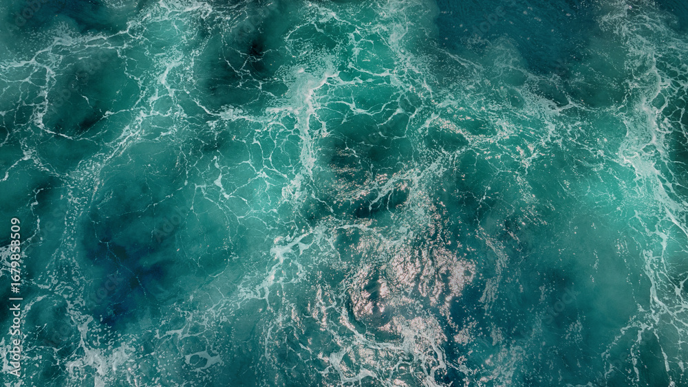 Fototapeta premium Pearl-green water boils overboard after passing a large ship. Bali Sea-Flores Sea