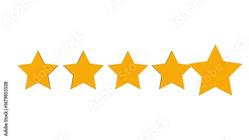 Five star rating icon animated video, animation video isolated on alpha channel background. Animated of 5 stars rating isolated on transparent white screen background. 4K video