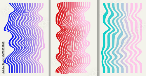 Groovy Waves Seamless Pattern. Psychedelic Abstract Curved Vector Background in 1970s Hippie Retro Style for Print on Textile, Wrapping Paper, Web Design and Social Media. Pink, Orange, Purple Colors.