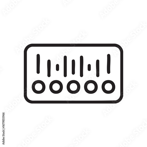 An outline of an audio equalizer with vertical bars and circles.