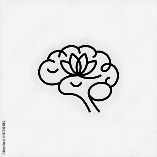Lotus flower blooming inside human brain, symbol of mindfulness and inner peace illustration