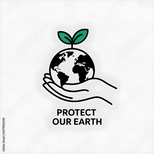 Hand holding Earth globe with leaf sprout, protect environment illustration