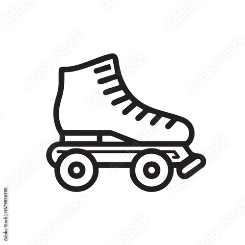 A black-and-white line drawing of a roller skate.