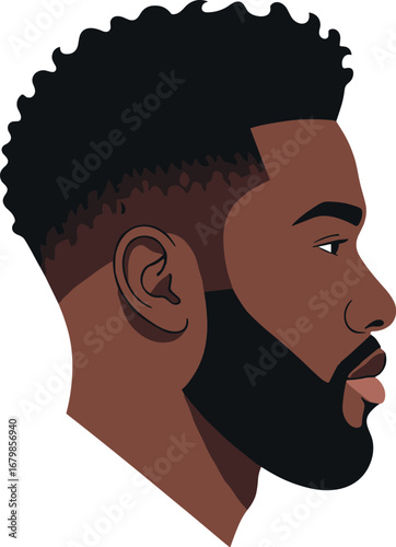 Illustration of a man with a fade and beard in profile on transparent background
