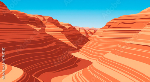 Abstract desert canyon rock formations under blue sky