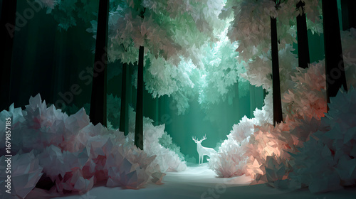 White Deer in Fantasy Crystal Forest
