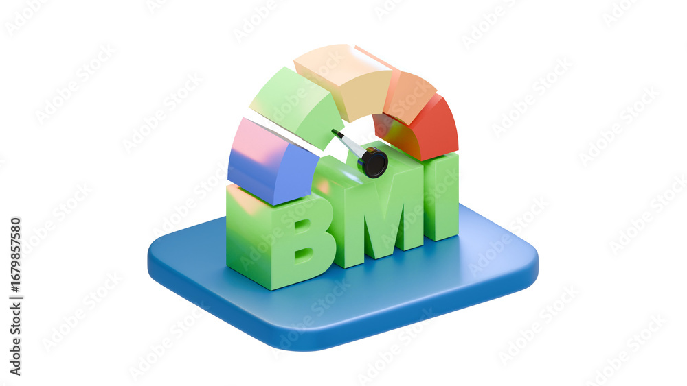 Naklejka premium 3D colorful BMI chart on blue base isolated on transparent background