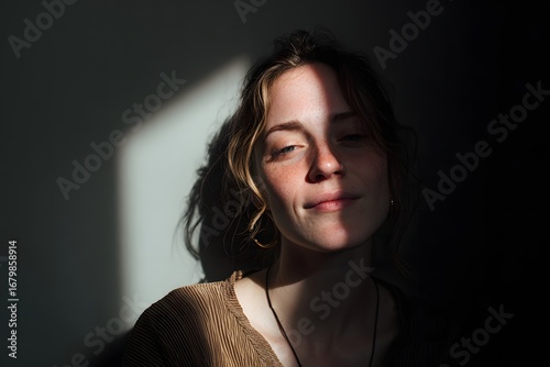 Womans Face Half in Light, Half in Shadow